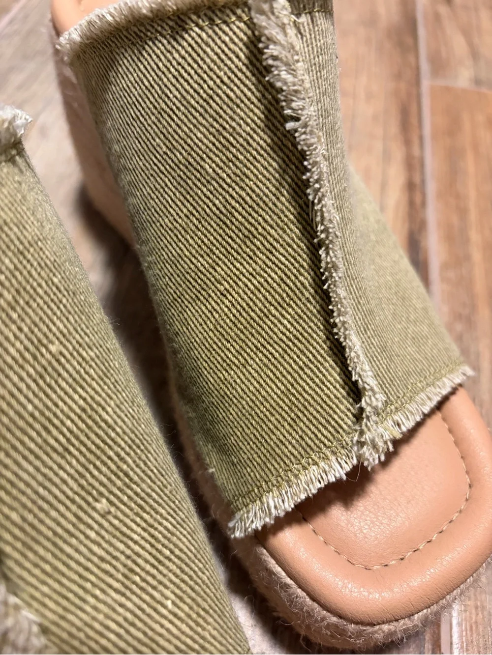 Lucky Brand Olive Green Frayed Canvas Platform Slide Sandals